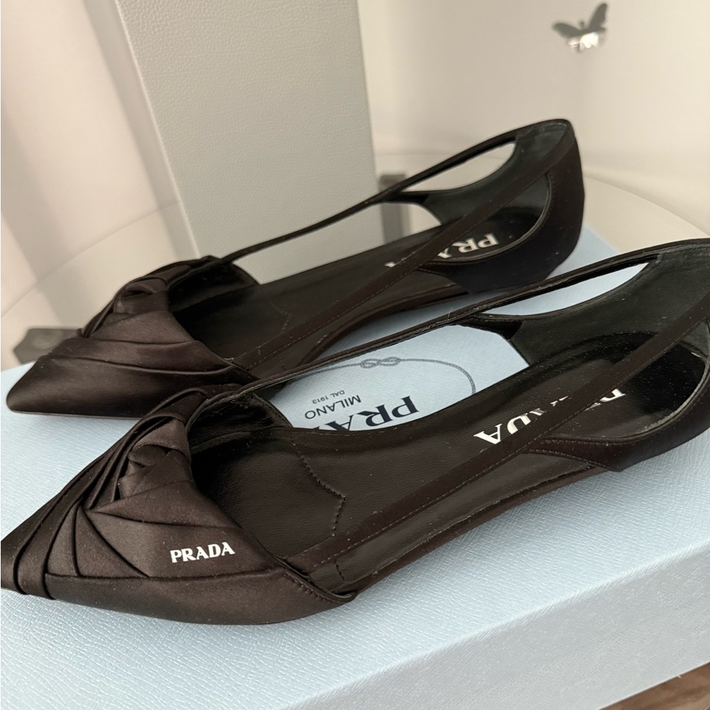 Prada Women's Black Satin Bow Heels - Picture 3 of 6